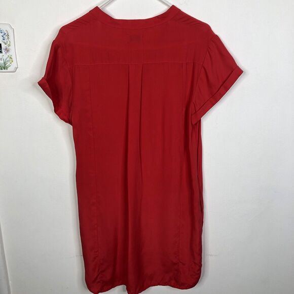 FRAME 100% Silk Blood Orange Lace Up Mini Shirt Dress W/ Pockets Size Small - Picture 8 of 11